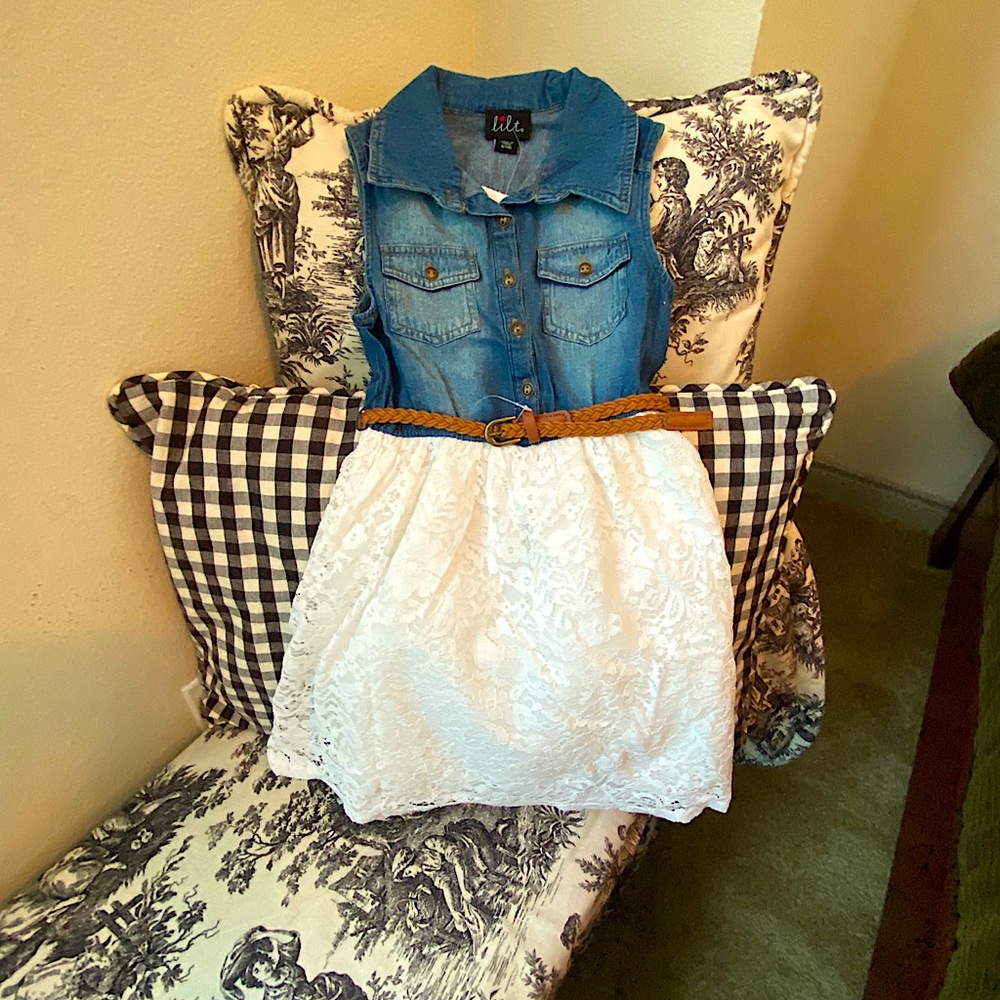 Girls Denim and Lace Dress